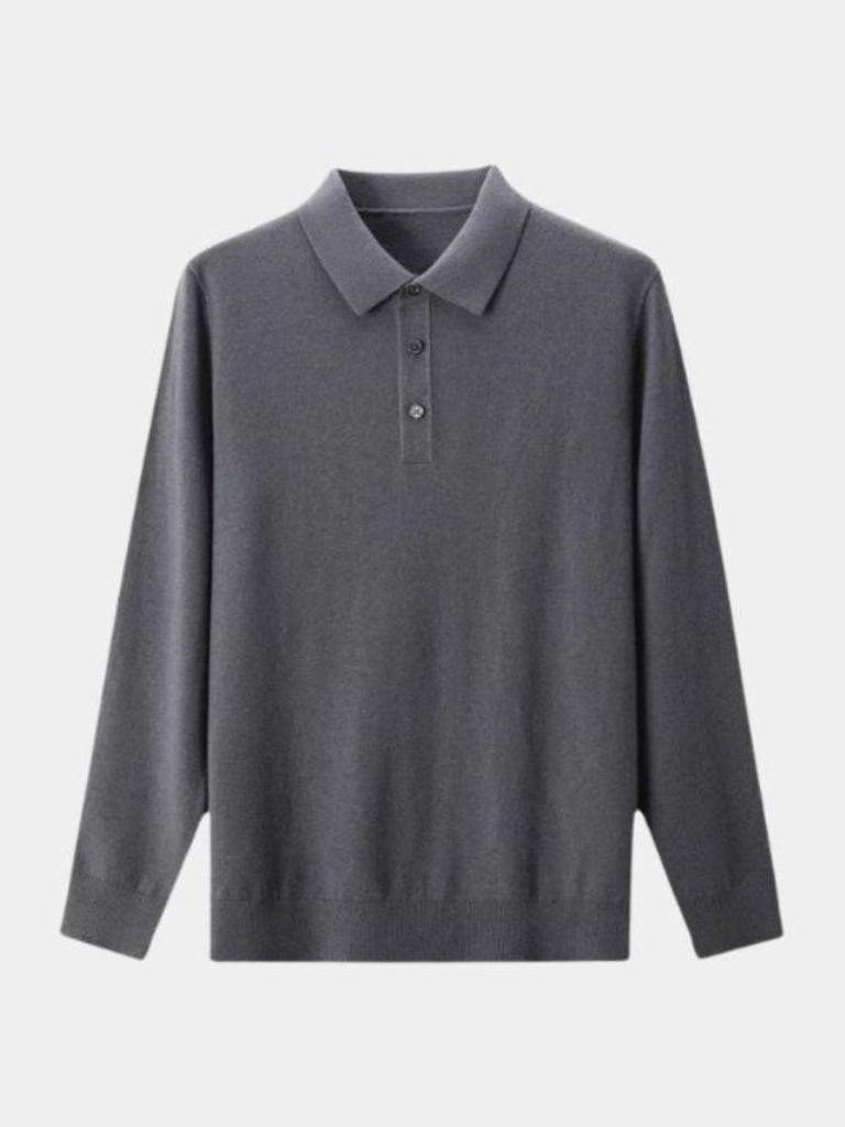 Adrian – Buttoned Wool Polo Shirt – Black / S
