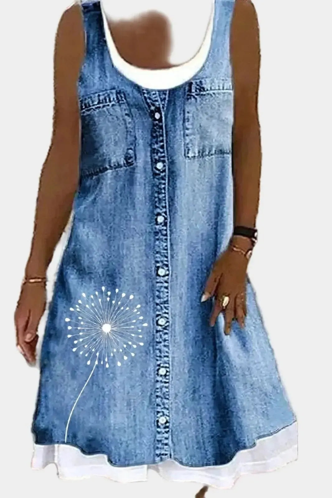 Agnes – Denim Dress – Daisy pattern / S