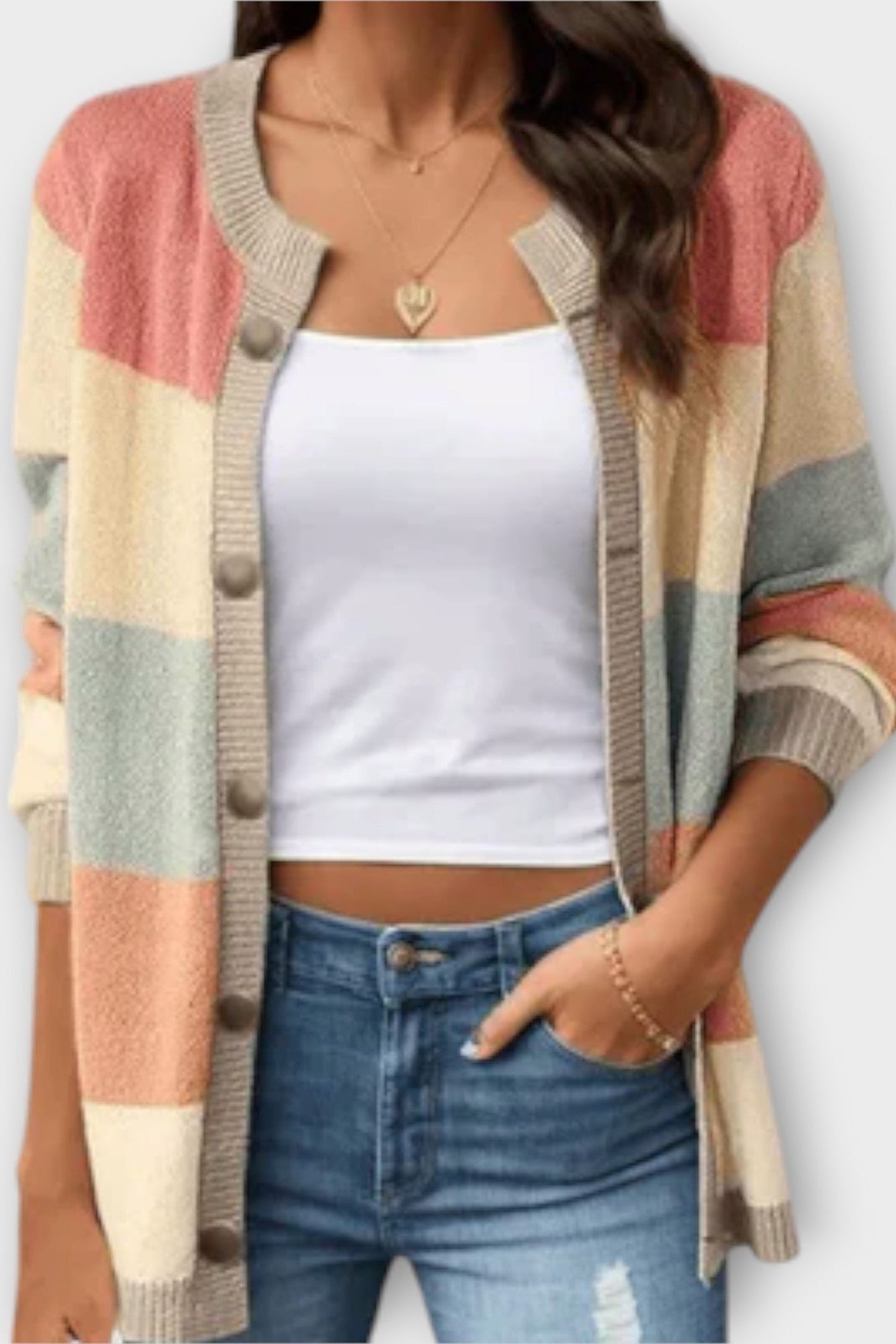 Amalie – Striped Cardigan – White / S