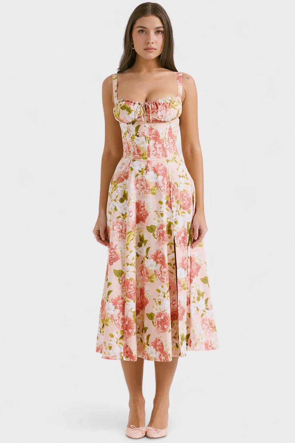 Anna – Midi dress – Red floral print / XS