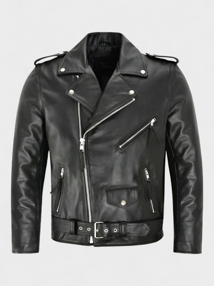 Austin – Classic Biker Leather Jacket – Black / S