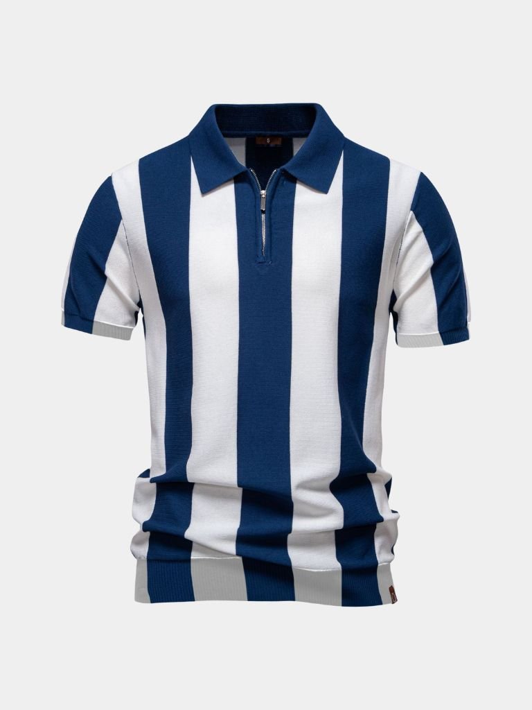 Bo – Navy Striped Polo – Navy Blue / S