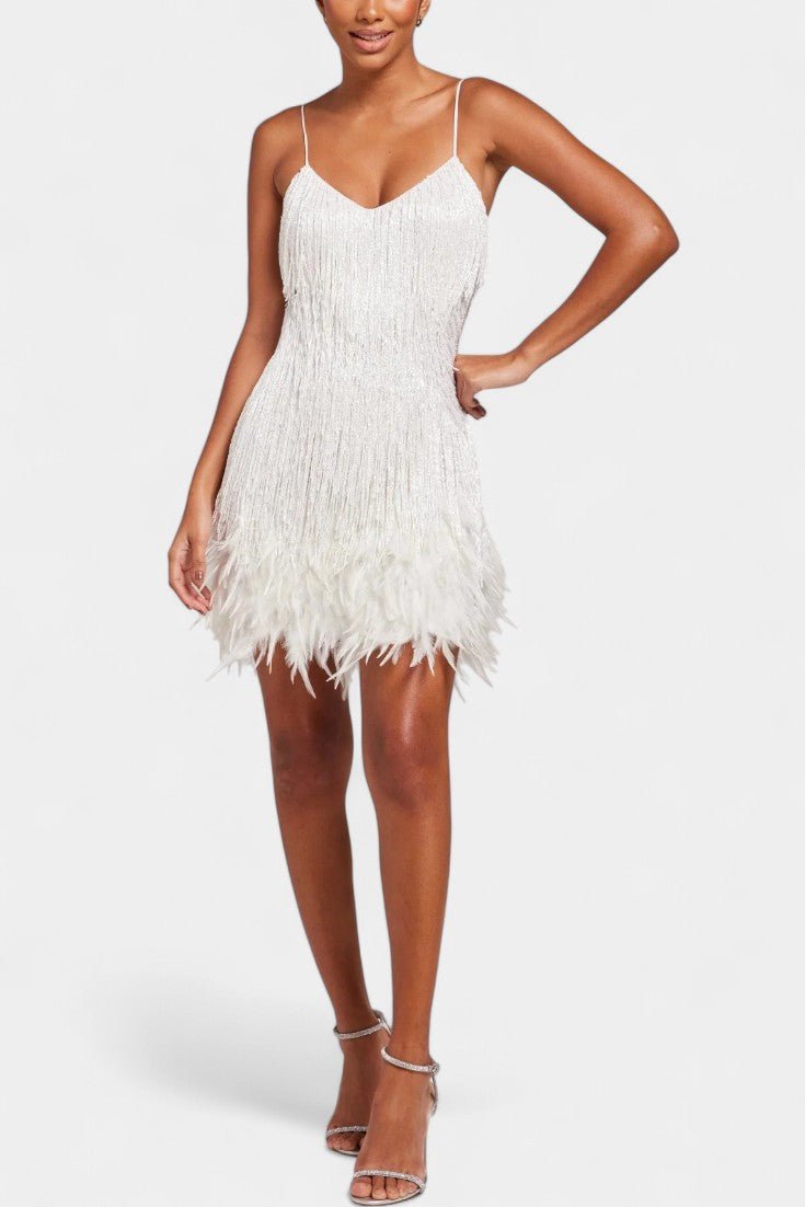 Bodil – Mini Feather Dress – White / S