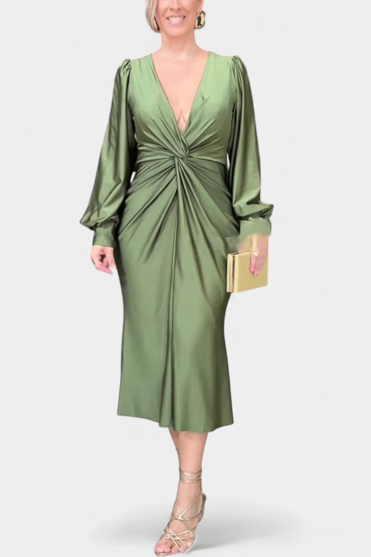 Bodil – Timeless V-neck dress – Green / S