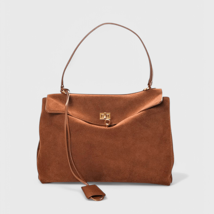 Cecilie – Gold Lock Bag – Dark Brown