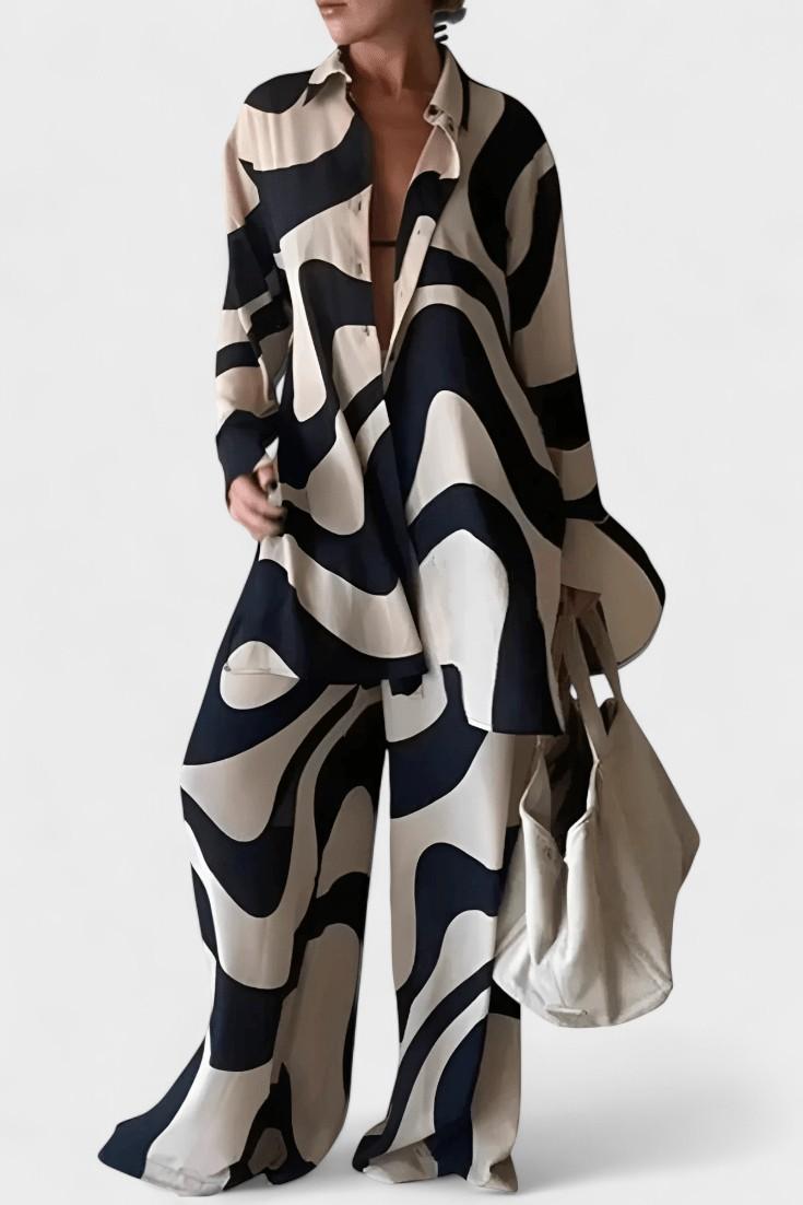 Clara – Long sleeve set – Beige-Black / S