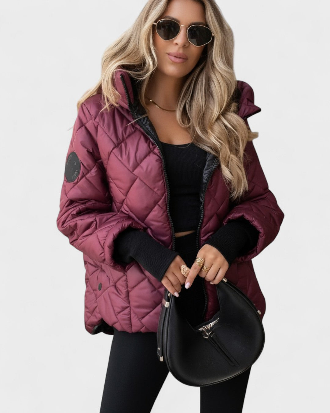 Ema – Stylish jacket with hood – Burgundy Red / S
