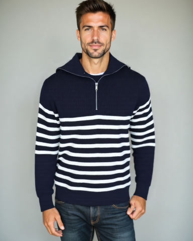 Felix – Knitted Jumper with stripes – White / S