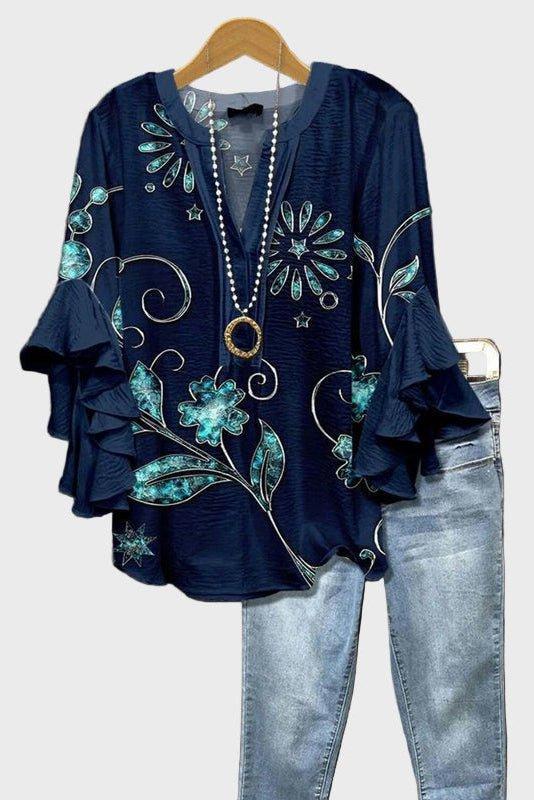 Freja – Turquoise floral top – S