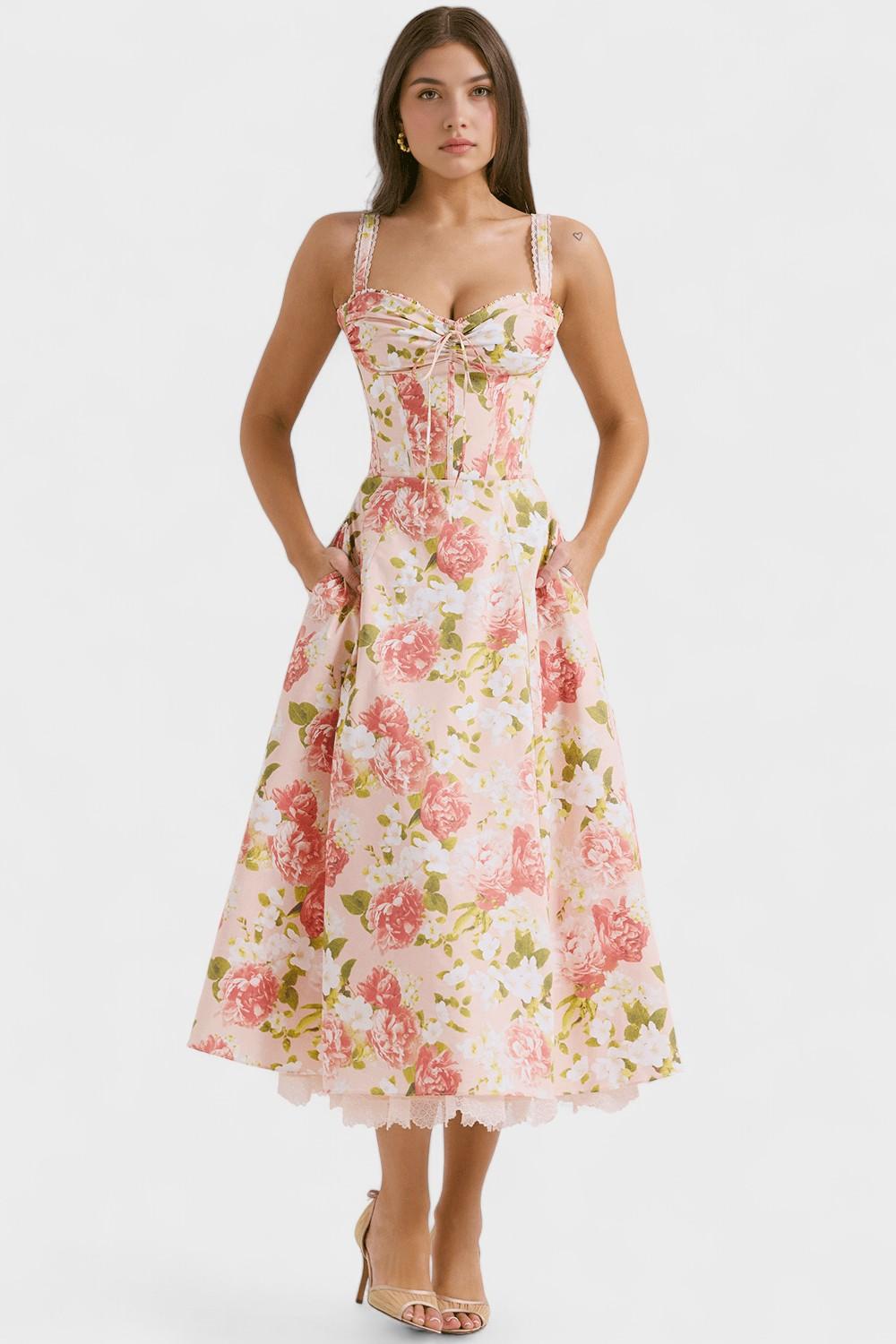 Helena – Midi dress – Pink floral pattern / XS