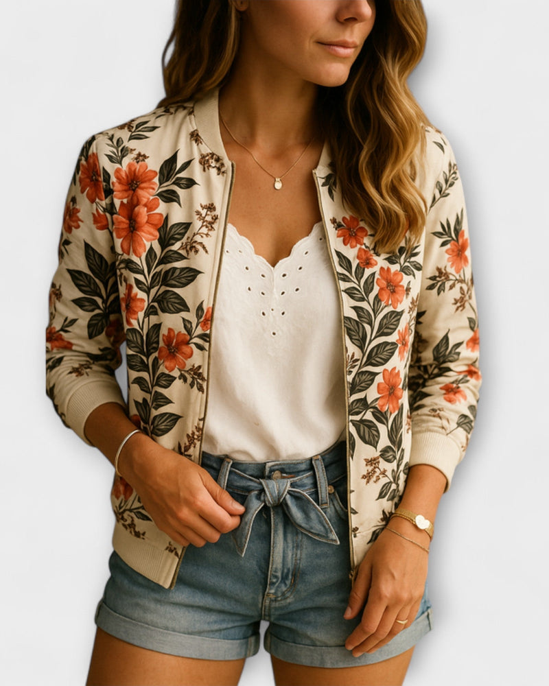 Henriette – Floral bomber jacket – Olive oil Green / S