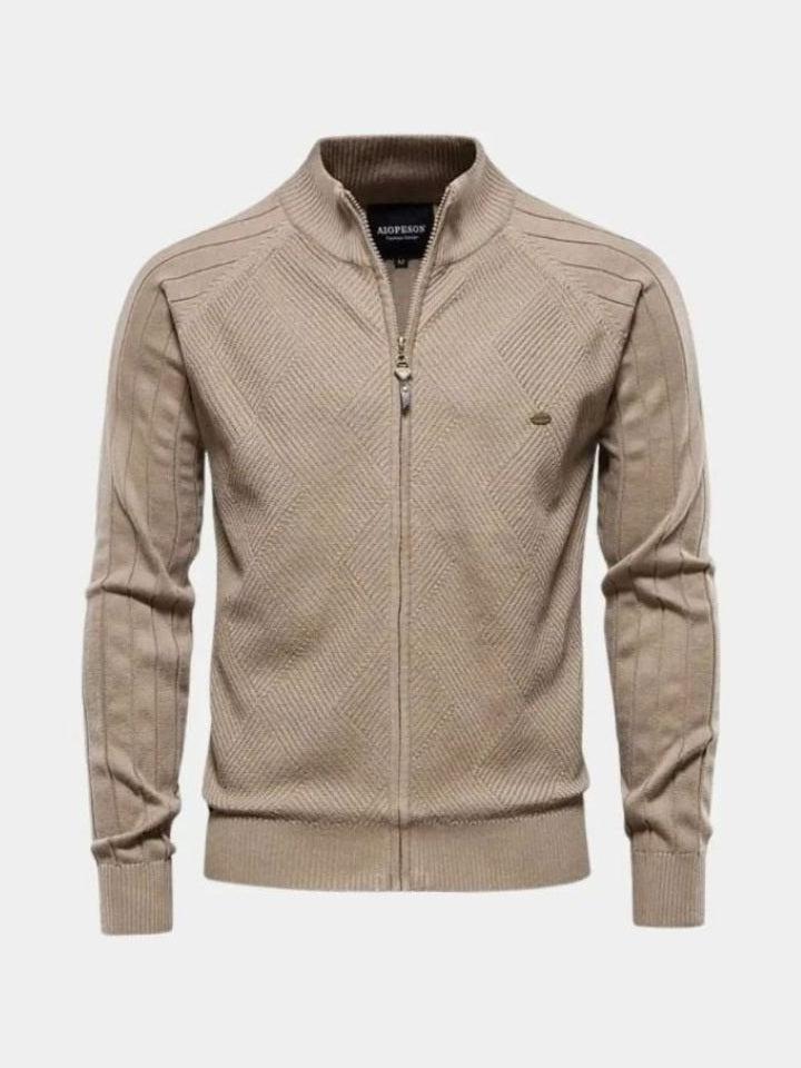 Jacquard – Zip-Up Knit Cardigan – Khaki / S