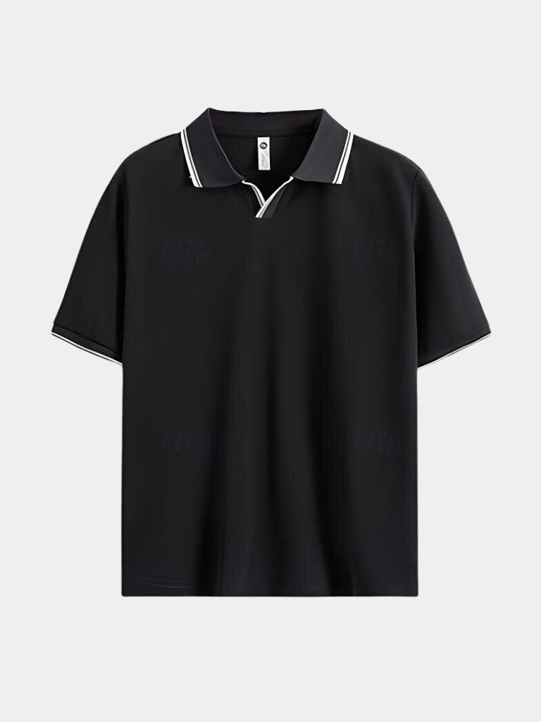 Jesper – Noir V-neck Polo – Black / S