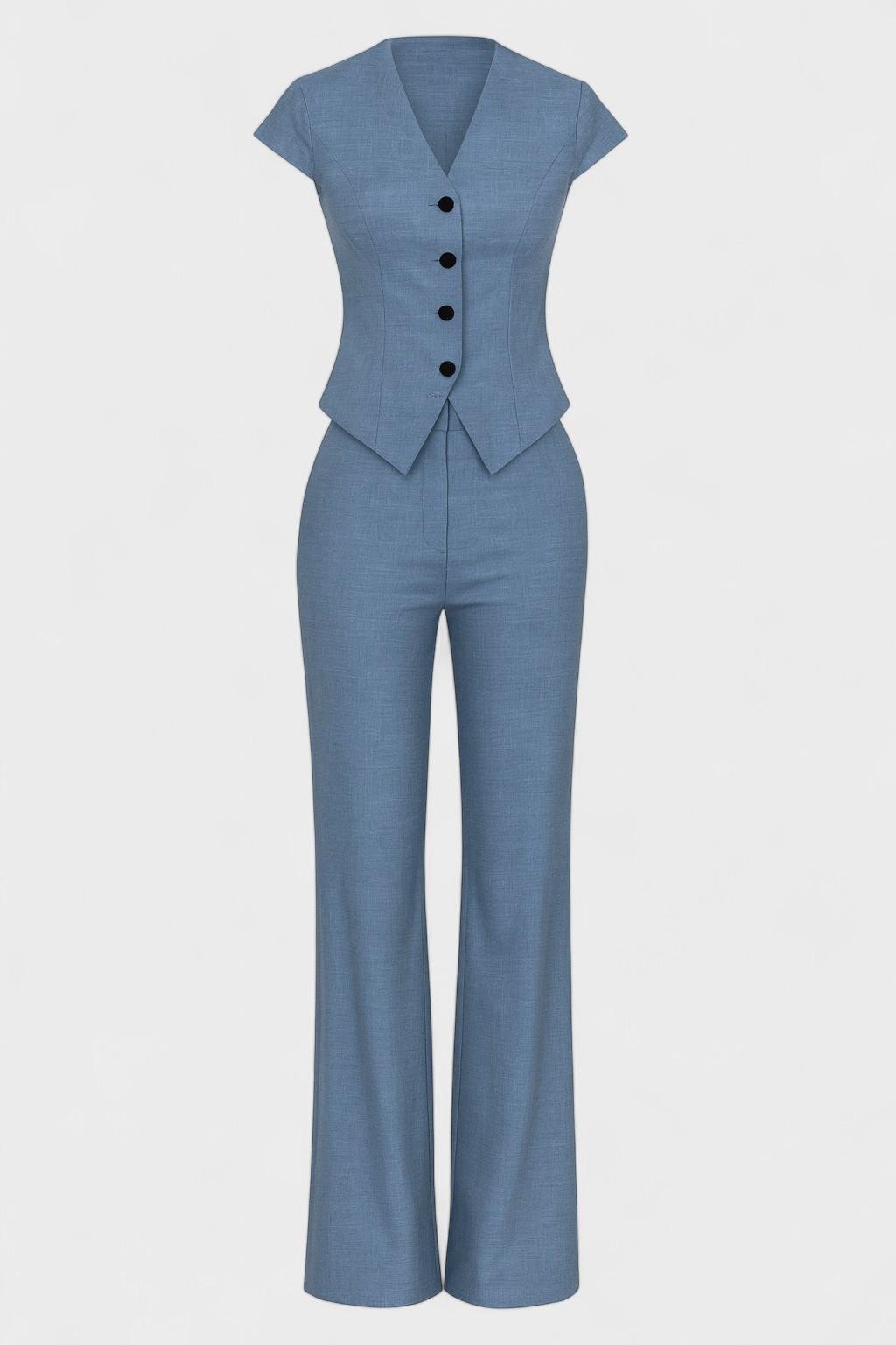 Julie – V-neck set – Blue / XS