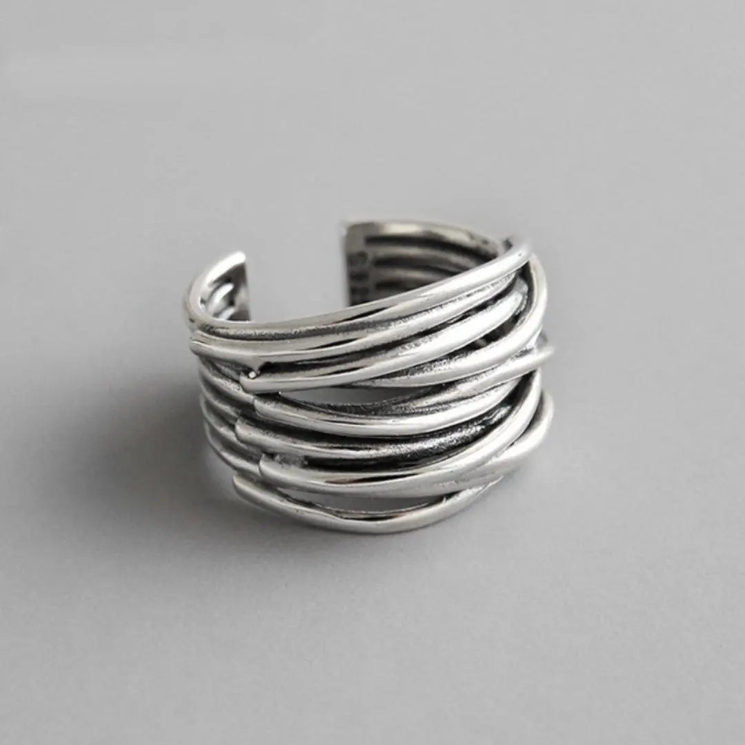Adjustable Silver Ring in Layers – 15