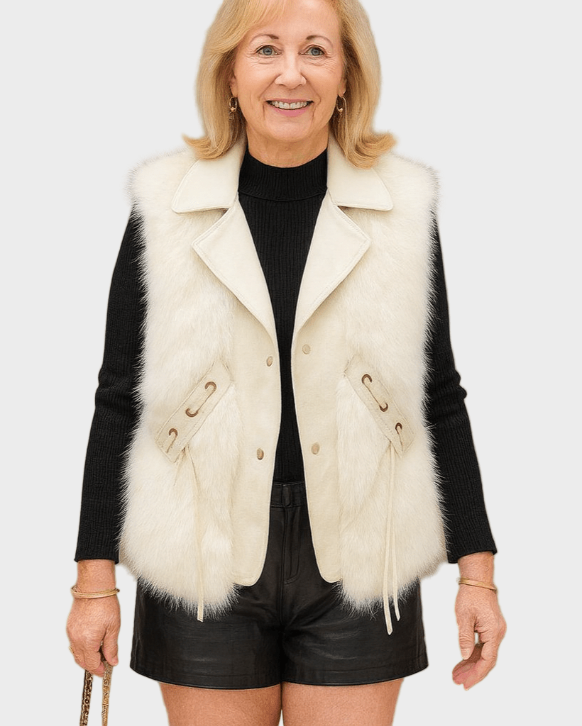 Katrine – Elegant leather vest – Beige / S
