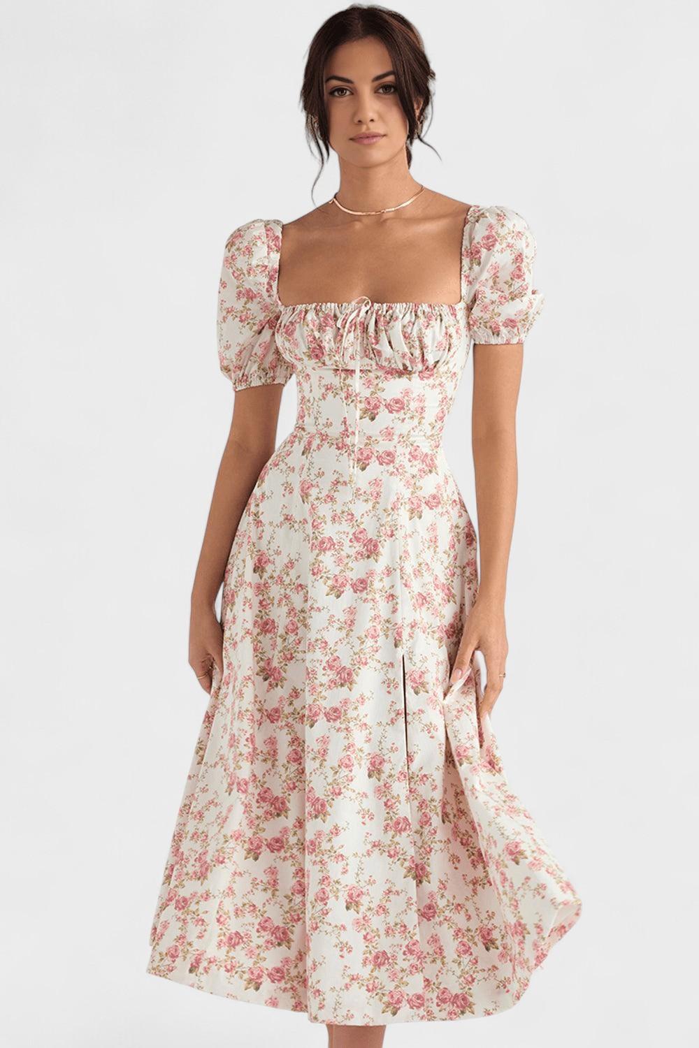 Lina – Midi dress – Pink floral print / XS