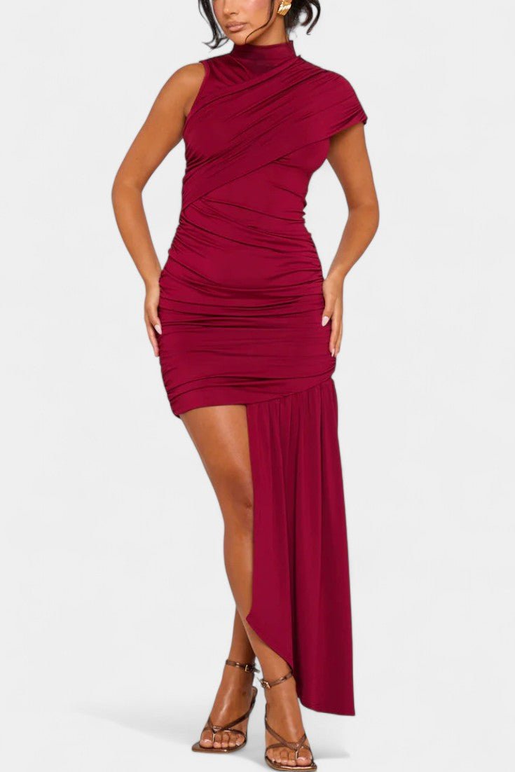 Liv – Asymmetric Dress – Bordeaux / S