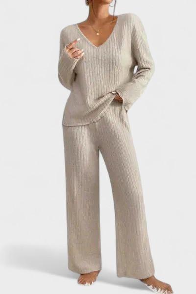 Malou – Rib knit set – Beige / XS