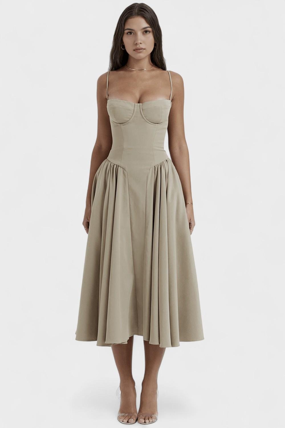 Marie – Midi Dress – Beige / XS