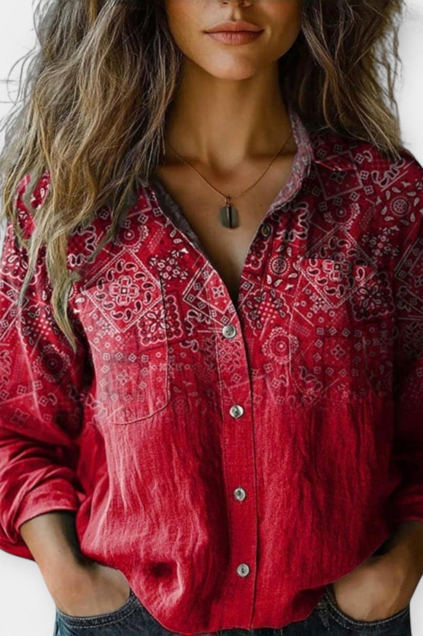 Mille – Vintage pattern blouse – Red / S