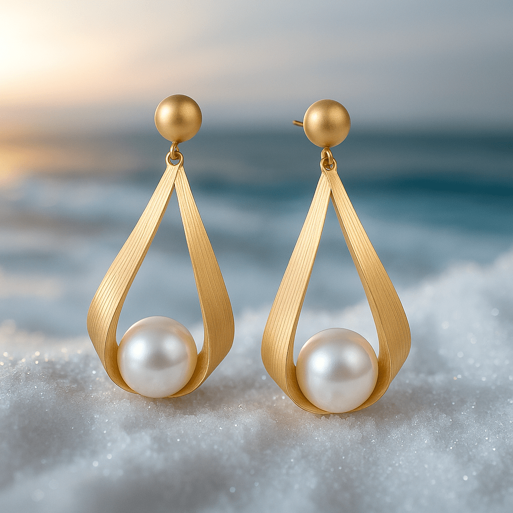 Nanna – Golden pearl earrings