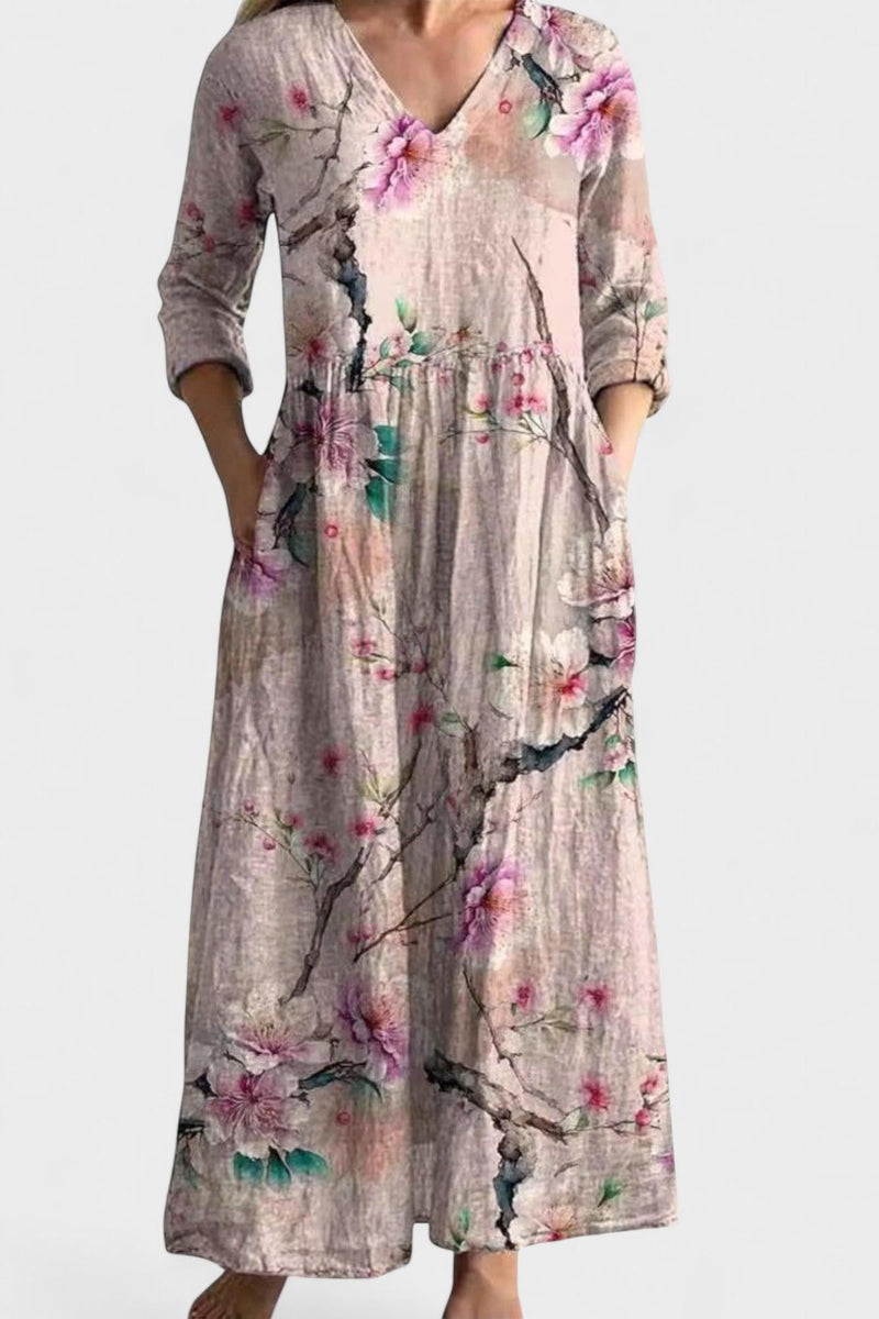 Nora – Light floral dress – Beige / S