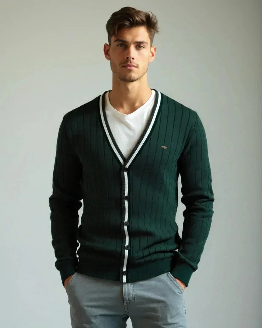 Oliver – Buttoned Cotton Jumper – Dark Green / S