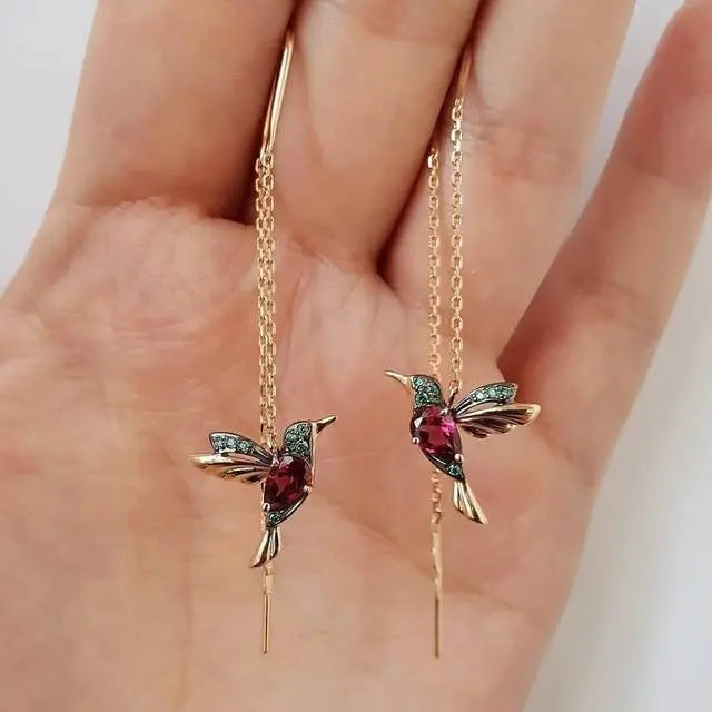 Earrings with hummingbird in enamel and zircons – Grenade