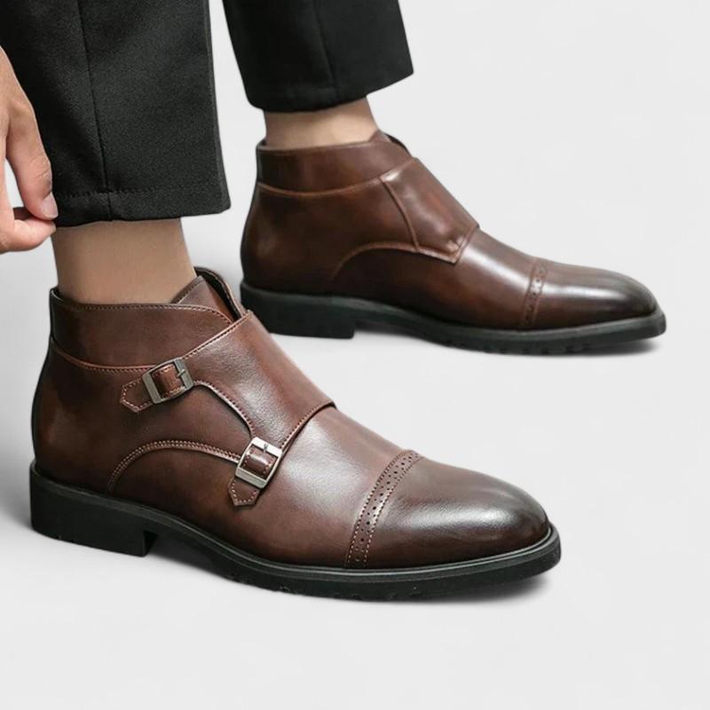 Parker – Faux Leather Double Monk Strap Boots – Mocha Brown / 39