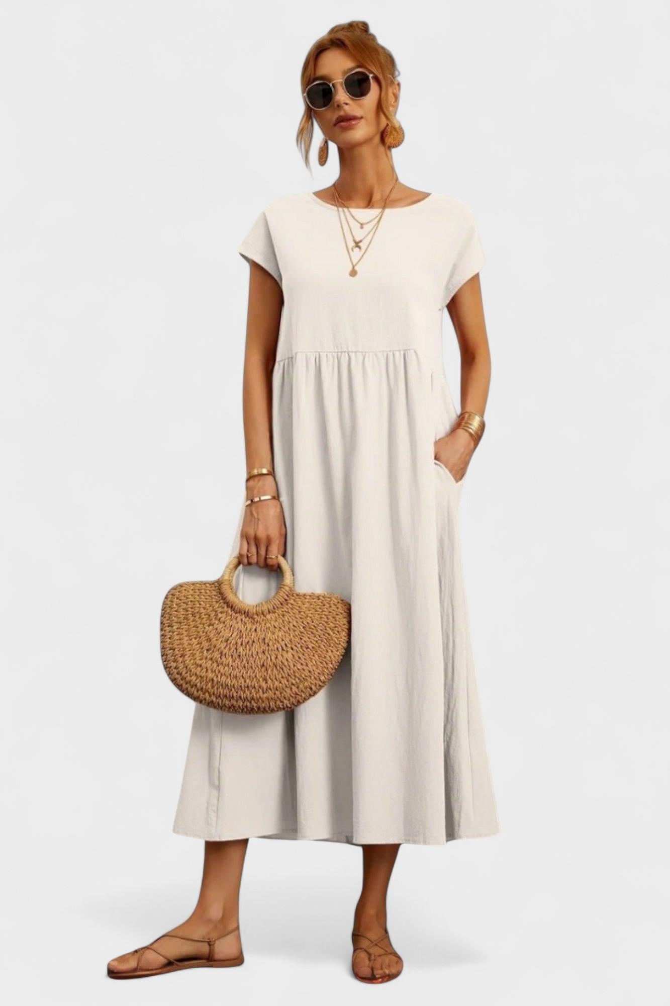 Pernille – Side pockets dress – White / S