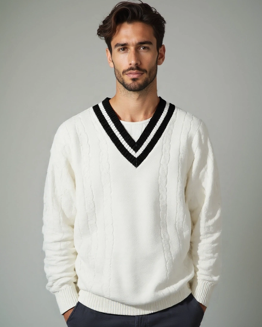 Poul – V-neck Knit – White / M