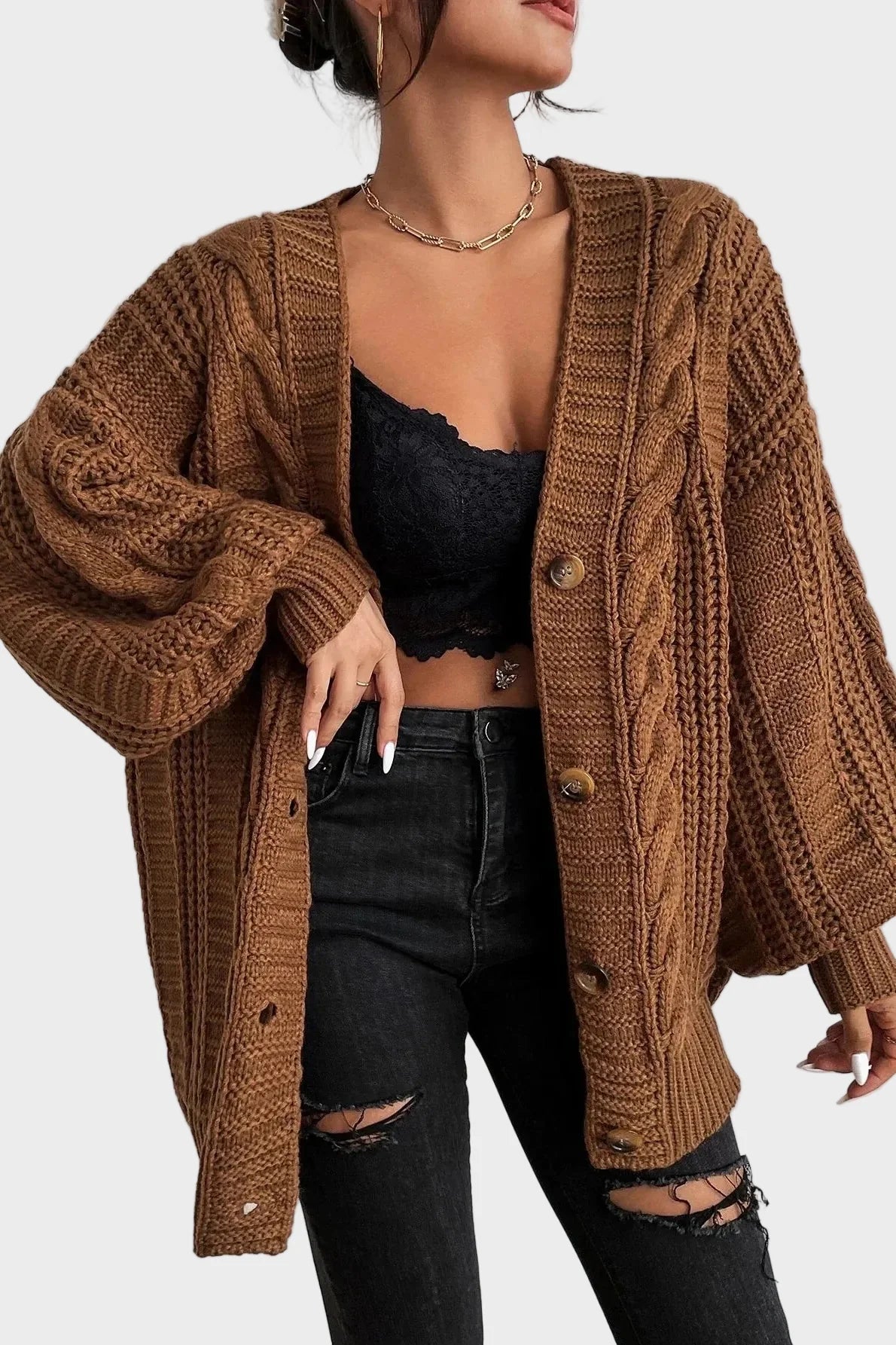 Saga – Oversized cardigan – Brown / S