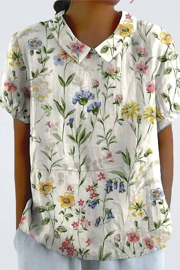 Selma – Floral blouse – White with flowers / XS