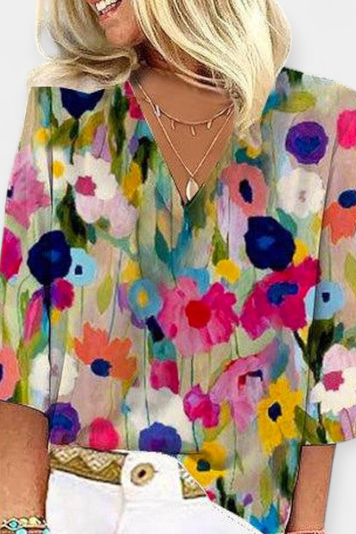 Sidsel – V-neck floral blouse – S