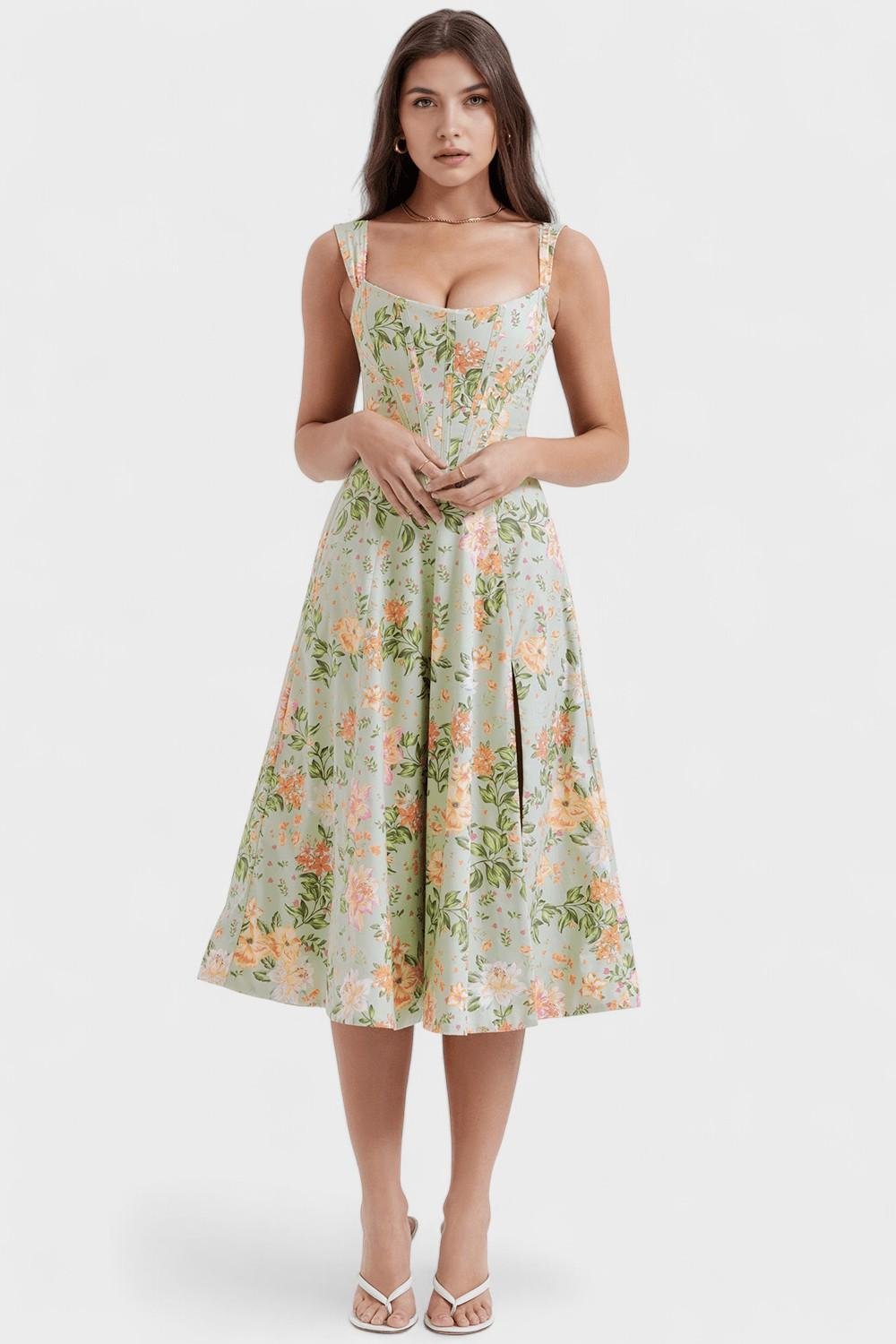 Sophie – Midi dress – Green / XS