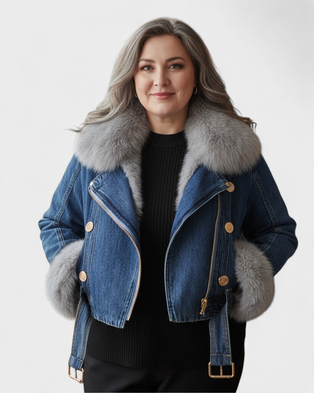 Thyra – Denim jacket with faux fur lining – Dark Blue / S