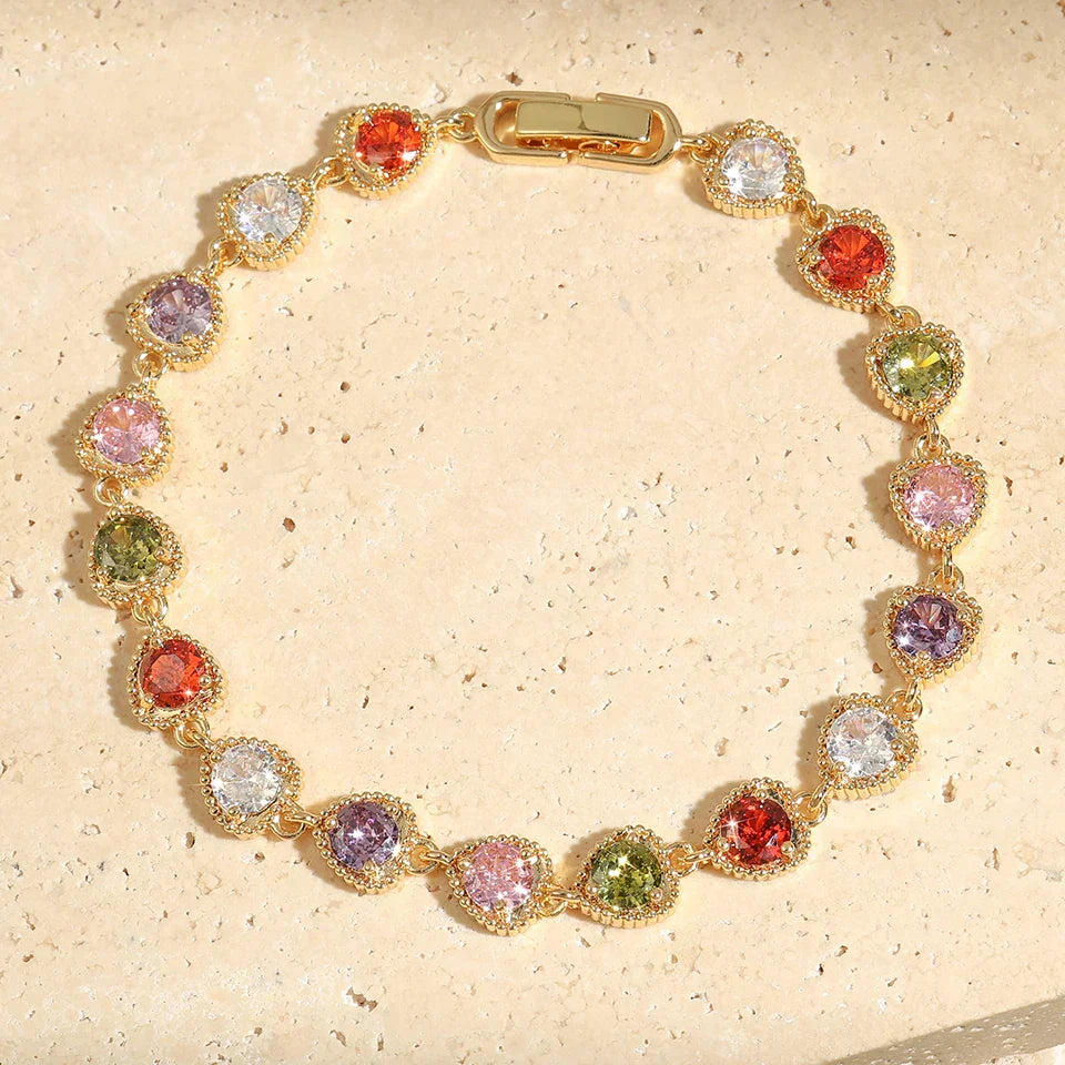 Vintage Bracelet Gold Heart Love Rainbow