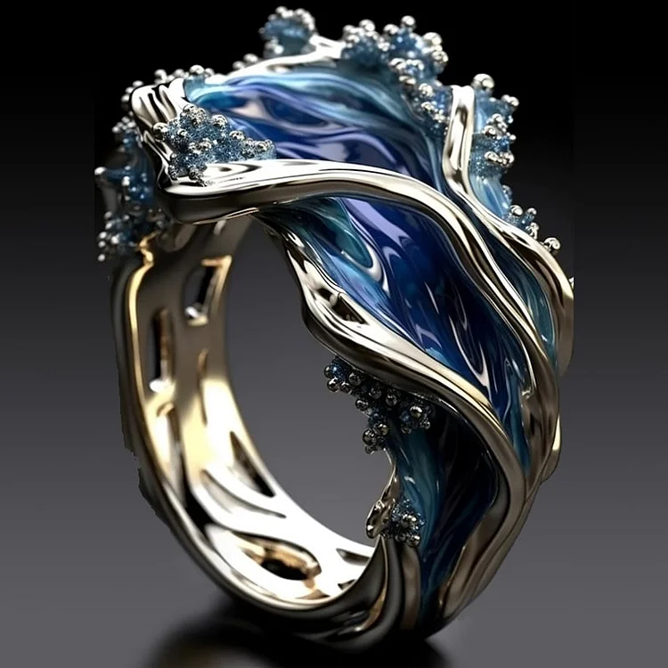 Vintage gold ring with ocean waves – 15