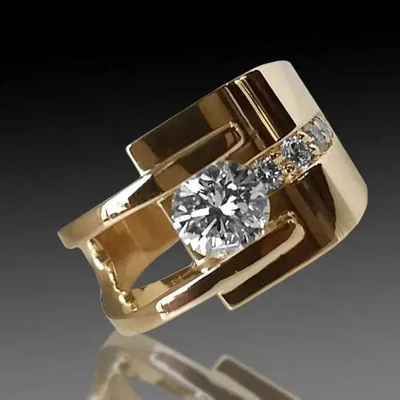 Vintage gold irregular ring with zircon – 15