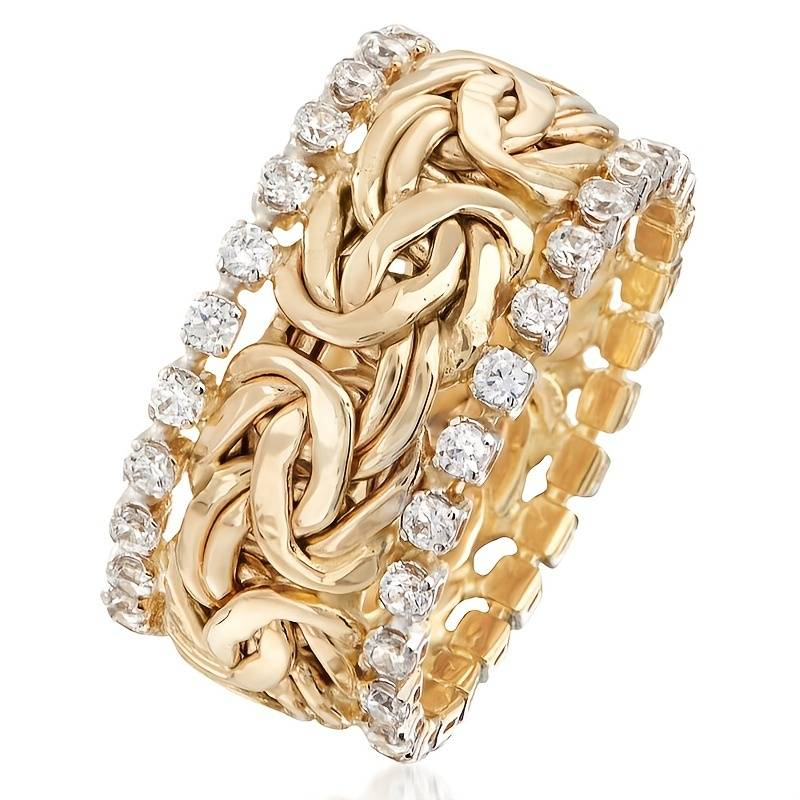 Vintage gold ring braided with zircon – 15