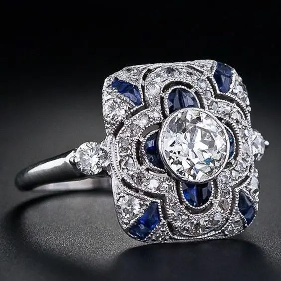 Vintage ring in silver colour with blue zirconium – 15