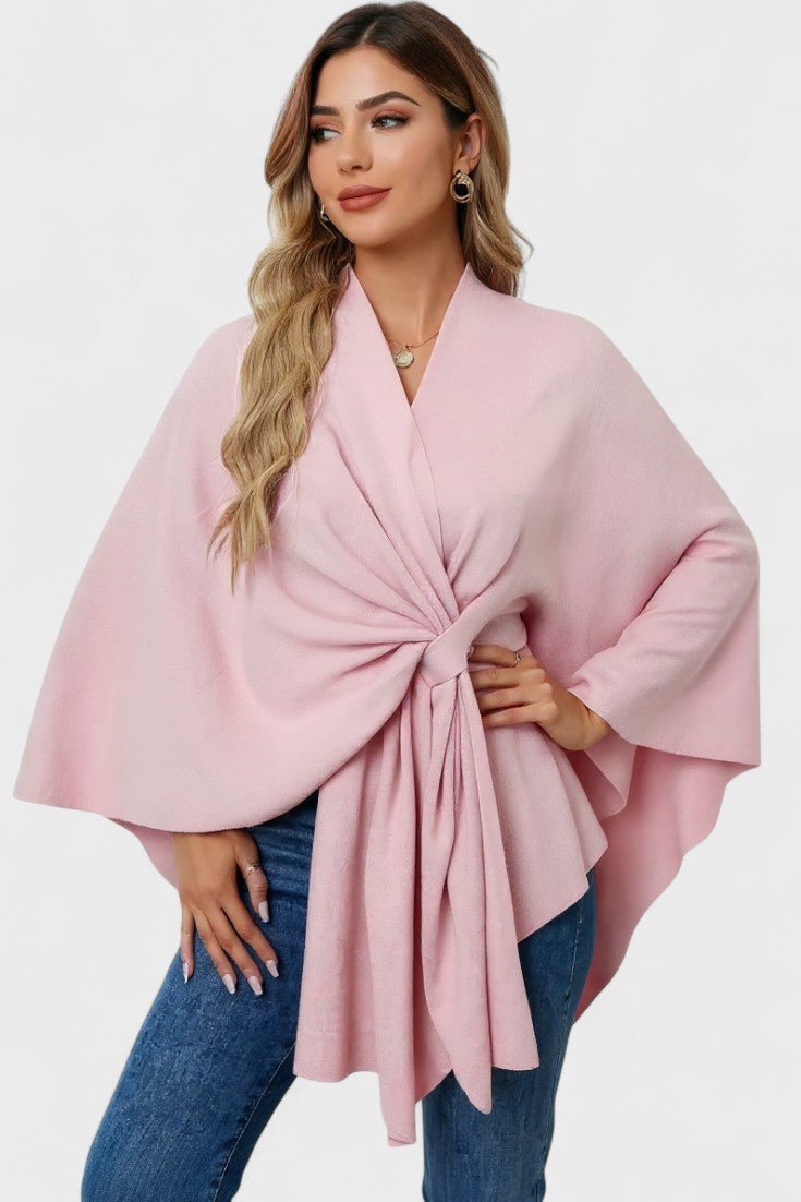 Yvette – Elegant Draped Poncho – Pink / One Size
