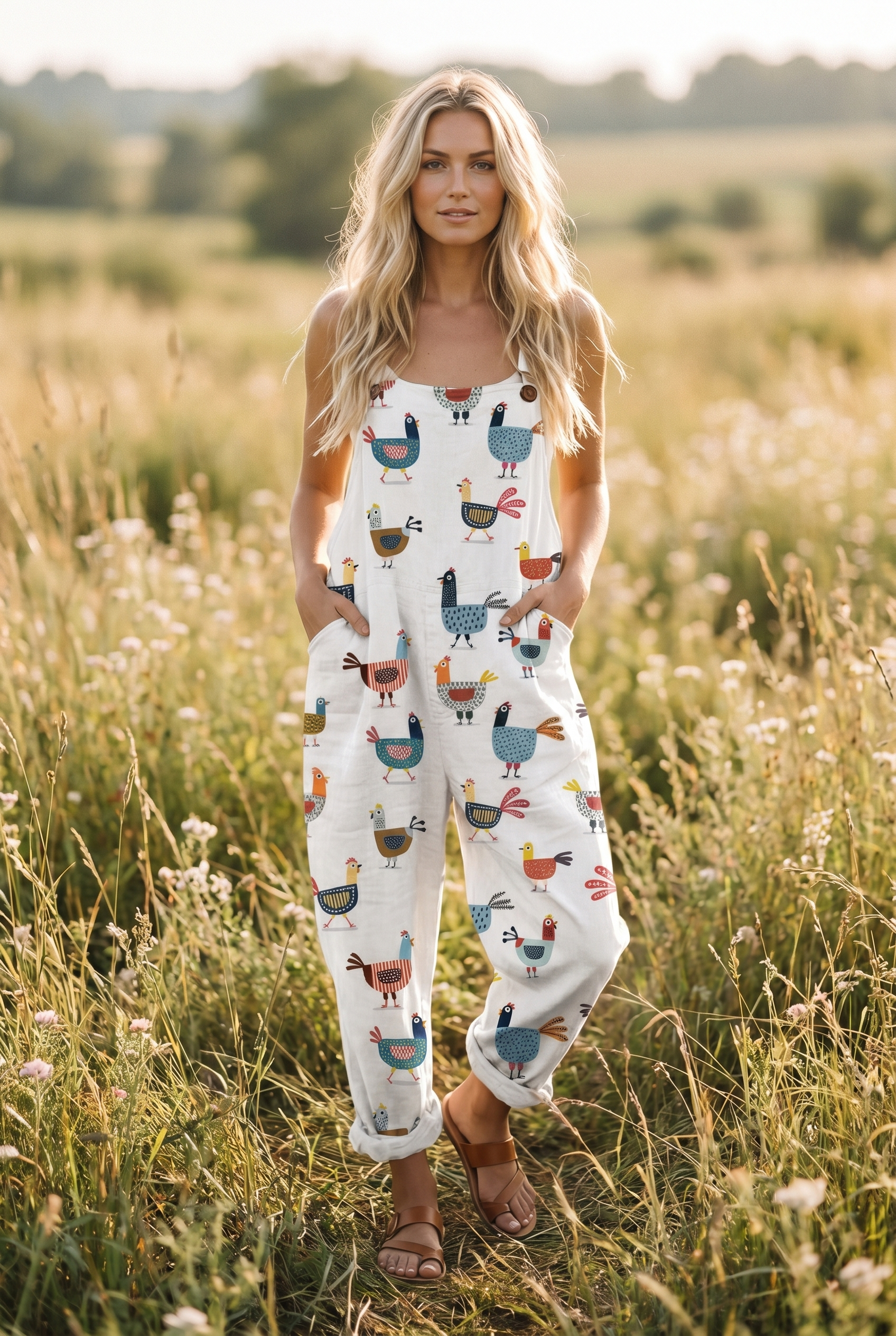 Comfortable printed overalls