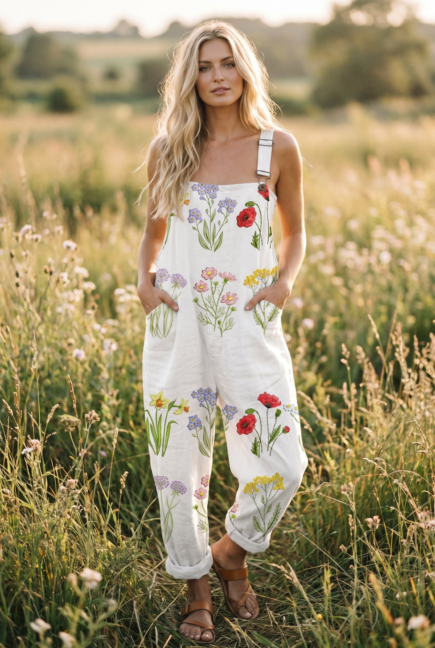 Comfortable printed overalls