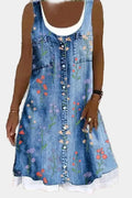 Agnes – Denim Dress – Daisy pattern / XL