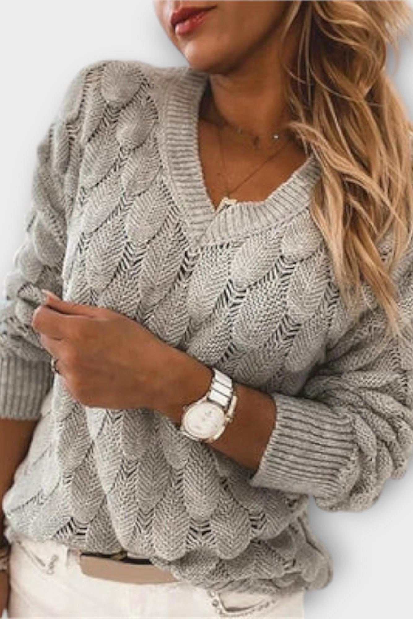 Agnes – V-Neck Jumper – Grey / S
