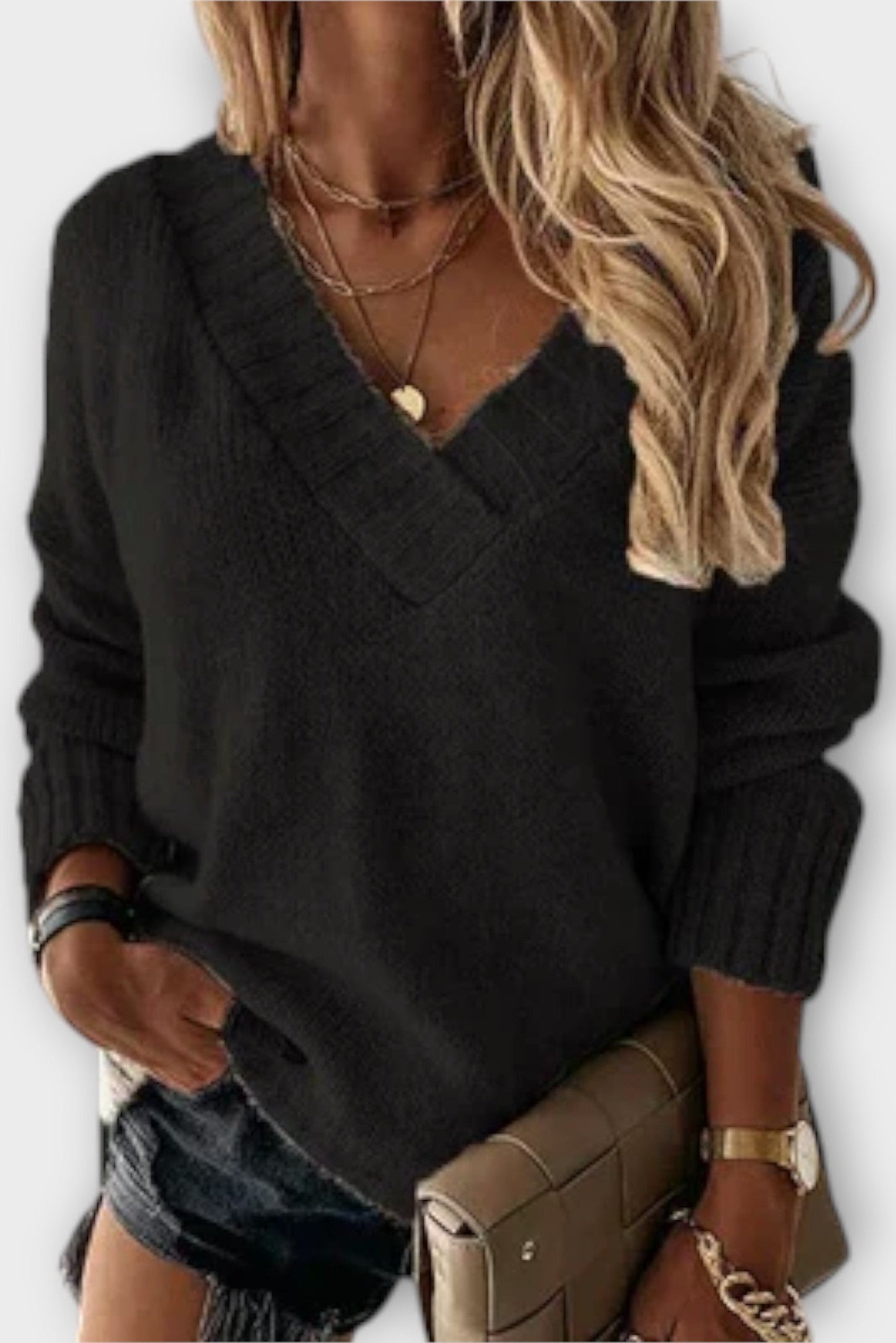 Anette – V-Neck Jumper – Black / S