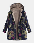 Aurora – Navy Blue Garden Floral Plush Coat – M
