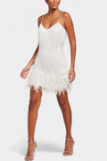 Bodil – Mini Feather Dress – White / L